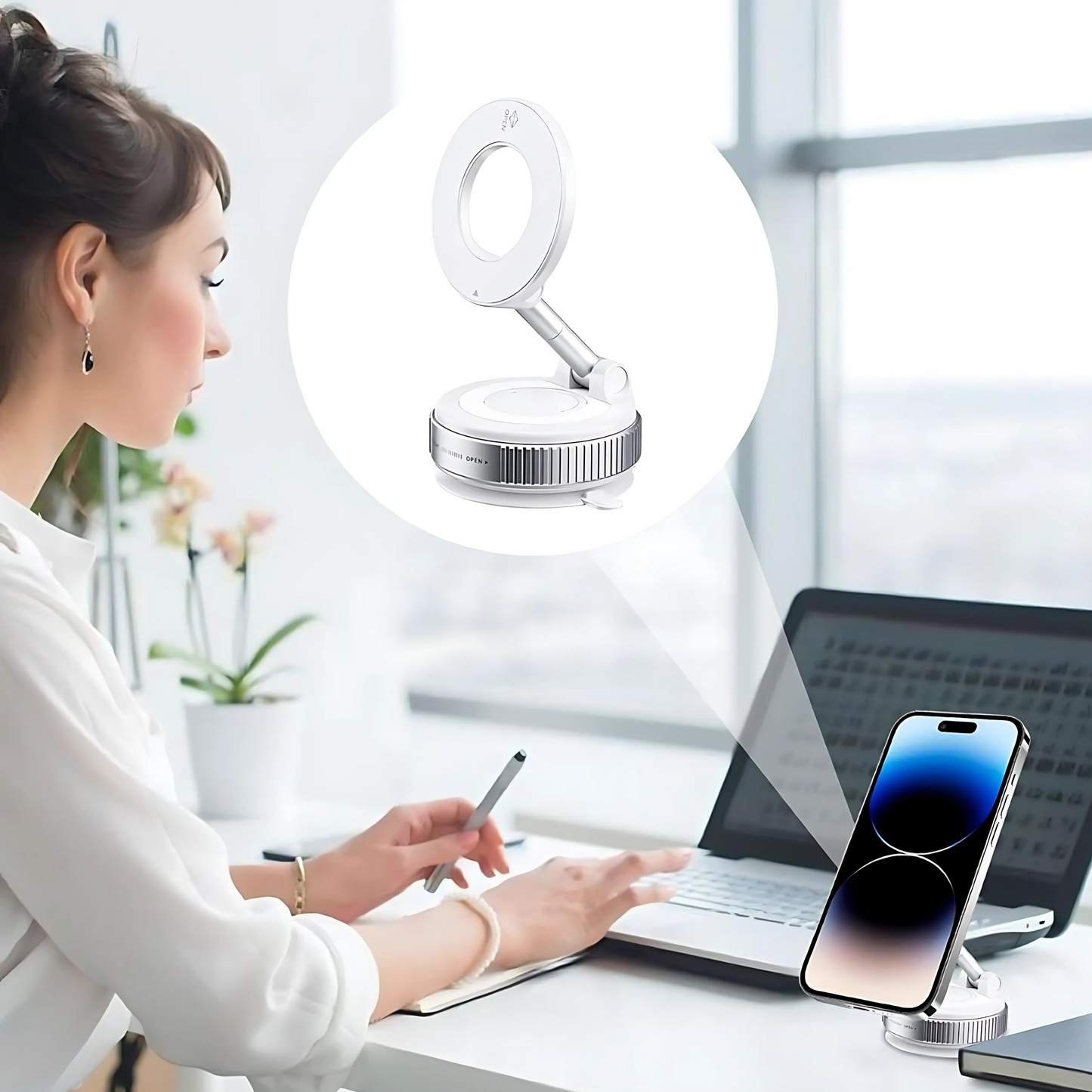 Falk360 - innowacyjny uchwyt na telefon z przyssawką - Biały