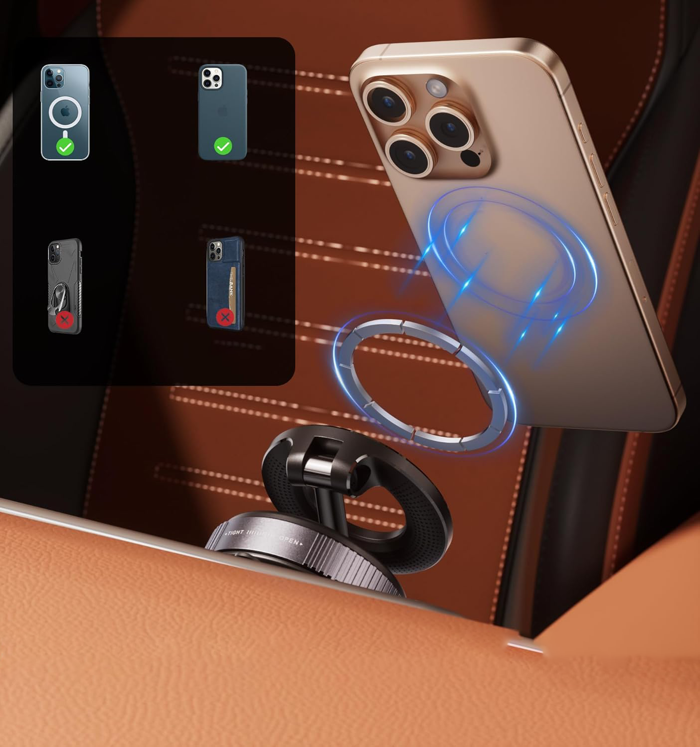 Falk360 - innowacyjny uchwyt na telefon z przyssawką - Czarny