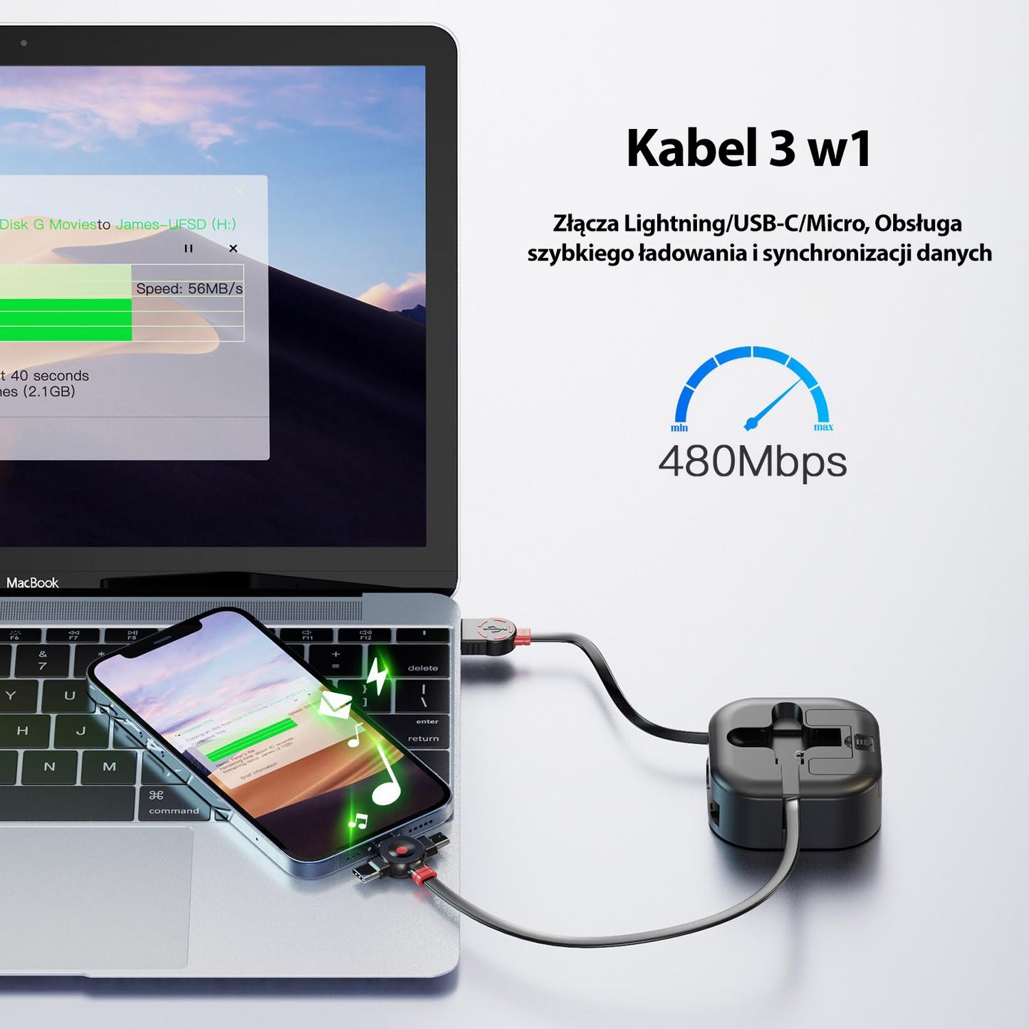 Kabel Ładujący 3 w 1